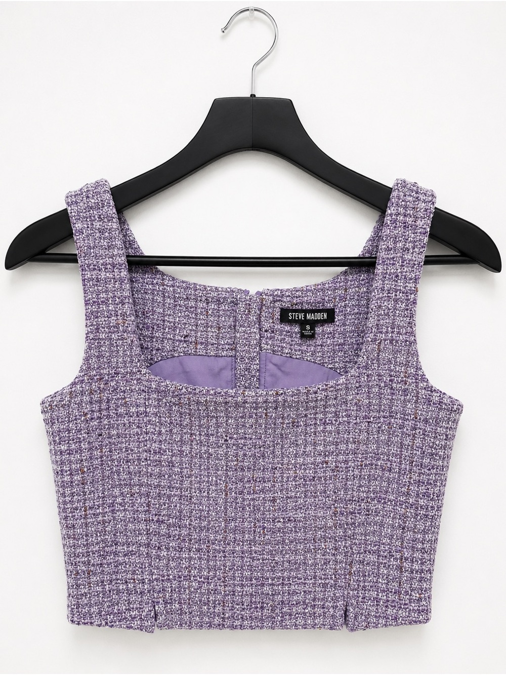 Steve Madden Lavender Tweed Crop Top NWT Small Square Neck Sleeveless - Picture 2 of 10